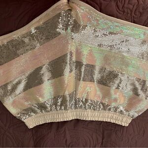 Women’s large GB sequin shorts cream in color